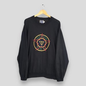 Vintage 90&#39;s Guess Jeans Black Sweatshirt Medium Guess Usa Big Logo Embroidered Sweater Guess New York Pullover Guess Jeans Crewneck Size M