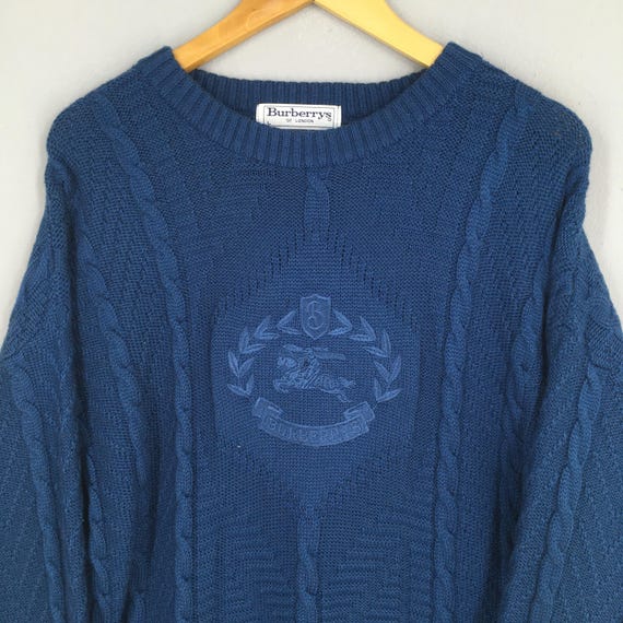 Vintage Burberrys London Blue Knit Sweatshirt Large Burberrys
