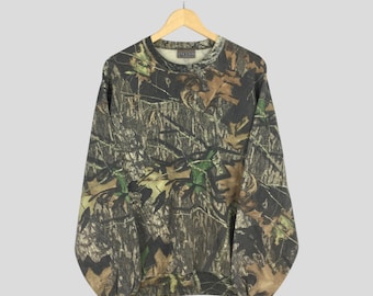 Vintage Jerzees Outdoors Mossy Oak Camo Sweatshirt XLarge Camouflage Real Tree Hunting Crewneck Jumper Mossy Forest Leaf Outdoor Sweater XL