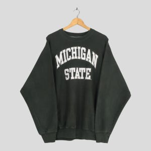 Vintage Michigan State Green Sweatshirt XLarge Michigan State Embroidery Spell Out Crewneck Michigan Spartans Football Oversized Sweater XL