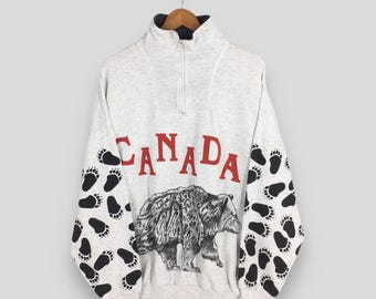 Vintage Canada Grizzly Bear Half Zipper Sweatshirt 3XLarge Canadian Wilderness Sweater Grizzly Bear Graphics Pullover Canadian Jumper 3XL
