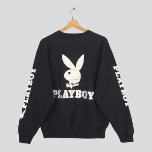 Vintage Playboy Bunny Black Large Sweatshirt Playboy Streetwear Jumper Playboy Big Logo Embroidered Pullover Playboy Women Sweater Size L