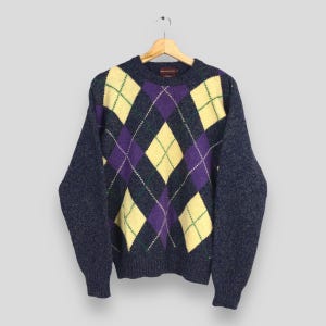 Vintage 90&#39;s Chaps Ralph Lauren Knitwear Shetland Wool Crewneck Large Ralph Lauren Traditional Knit Pullover Polo Plaid Checked Sweater L