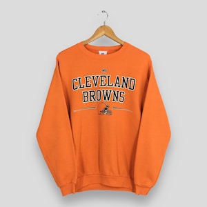 Vintage Cleveland Browns Rugby NFL Orange Sweatshirt Medium Cleveland Browns Printed Spell Out Crewneck Dawg Pound Football Sweater Size M
