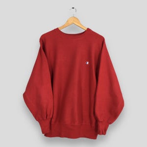 Vintage Champion Reverse Weave Red Sweatshirt Large 80s Champion Script Logo Embroidery Champion Usa Jumper Champion Sports Sweater Size L