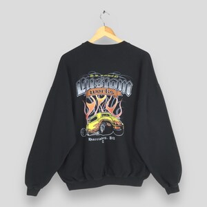 Vintage 90s D.P. Rodea Custom Works Black Sweatshirts XLarge Hot Rod Car Flame Printed Graphics Jumper Rod Car Orange County Sweater Size XL