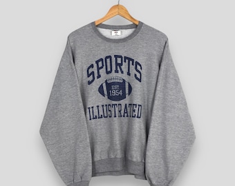 Vintage jaren 90 Sports XXL geïllustreerd grijs sweatshirt XLgrote sport XXL geïllustreerde spell Out-trui voetbal oversized trui met ronde hals maat XL