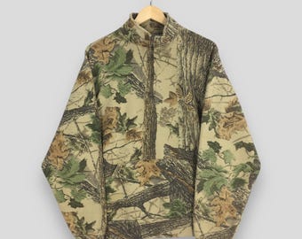 Vintage Jerzees Outdoors Mossy Oak Half Zipper Sweatshirt Large Camouflage Real Tree Hunting Jumper Forest Leaf Printed Sweater Size L