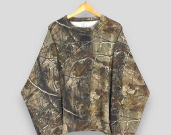 Vintage Liberty Usa Camo Real Tree Sweatshirt 2XLarge Outdoor Leaves Printed Hunting Crewneck Mossy Oak Real Tree Army Military Sweater 2XL