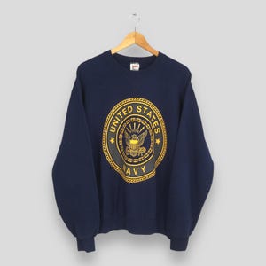 Vintage United States Navy Sweatshirt Medium Navy Usn Logo Printed Crewneck Military Us Navy Pullover Military Army Navy Academy Sweater M