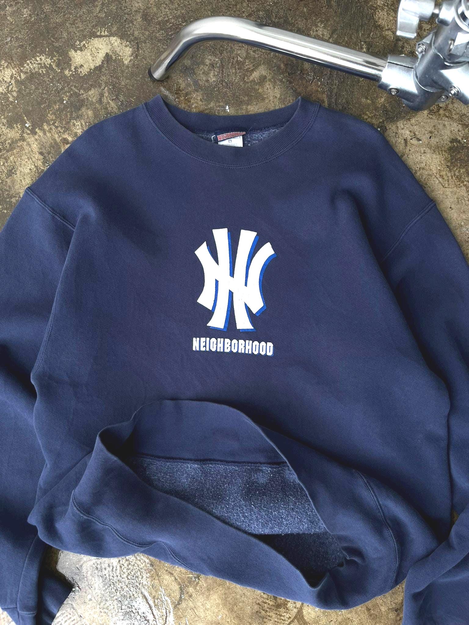 Neighborhood, Vintage 90s Neighborhood Japan Blue Sweatshirt Large Neighborhood NH Cross Logo Printed Pullover Neighborhood NY New York Jumper Size L