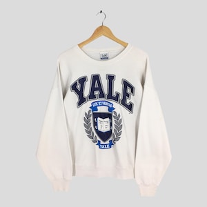 Vintage 90s Yale University NCAA Sweatshirt XLarge Yale University Lux Et Veritas Printed Logo Crewneck Yale Bulldogs Jumper Sweater Size XL