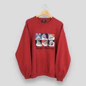Vintage Bugs Bunny Warner Bros Red Sweatshirt Large Bugs Bunny Character Embroidery Jumper Cartoon Warner Bros Sweater Bugs Bunny Pullover L