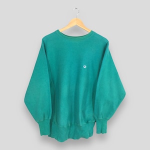 Vintage 1980s Champion Reverse Weave Green Sweatshirt Medium Champion Embroidery Embroidery Logo Jumper Champion Usa Crewneck Sweater Size M
