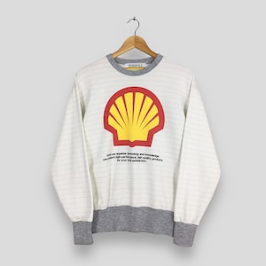 Sudadera gris Sekiyu de Showa Shell de los años 90, jersey con estampado de logotipo grande y cuello redondo, talla M