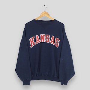 Vintage University of Kansas Blue Sweatshirt 2XLarge Kansas Spell Out Embroidered Jumper Kansas Jayhawks Pullover Kansas Crewneck Size 2XL