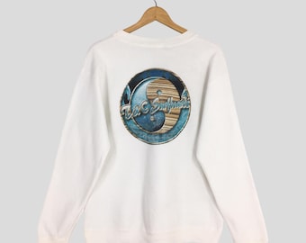 Vintage 1990s T&C Surf Designs White Sweatshirt Medium Town And Country Ying Yang Logo Printed Jumper TnC Hawaii Surfer Clothing Sweater M