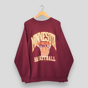Felpa vintage Minnesota Golden Gophers taglia XL con stampa di palloni da basket dei Minnesota Gophers, girocollo, maglia dell'Università del Minnesota taglia XL