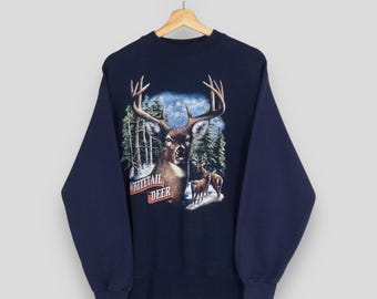 Vintage 90s Whitetail Deer Animal Sweatshirt Large Wildlife Deer Graphic Jumper Deer Hunting Pullover Forest Nature Habitat Sweater Size L