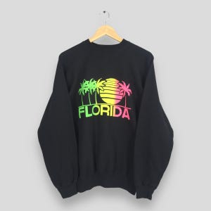 vintage Florida Palm Tree Beach arc-en-ciel grand Florida State Sunshine Beach Wave Crewneck Florida Pull Miami Beach Pull L