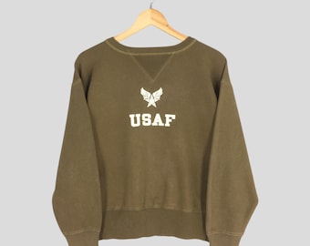 Vintage 90s McCoy Us Air Force Green Sweatshirt Large USAF Army Printed Logo Crewneck United States Usafa Jumper Army Double V 50s Sweater L