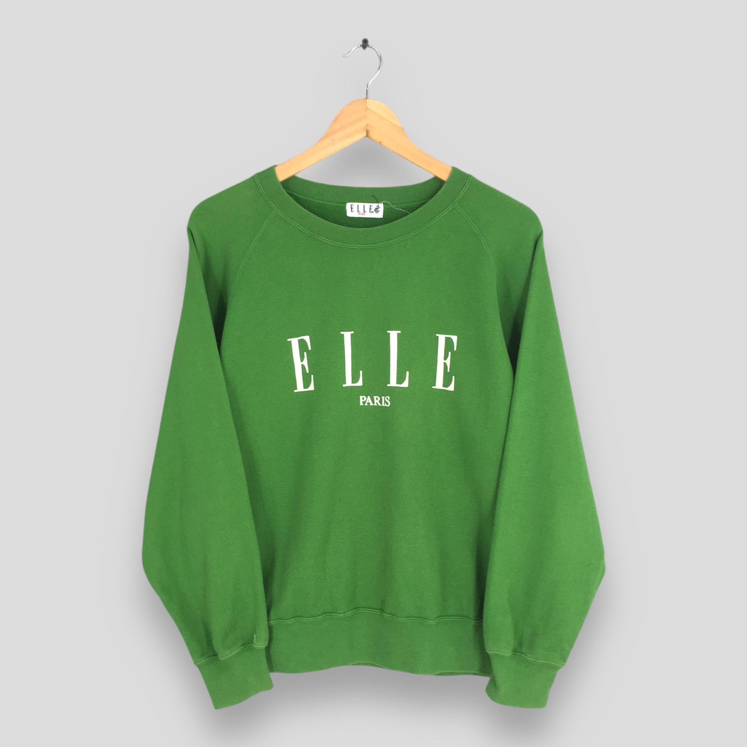 Vintage 90s Elle Paris Green Sweatshirt Medium Elle Sports Printed