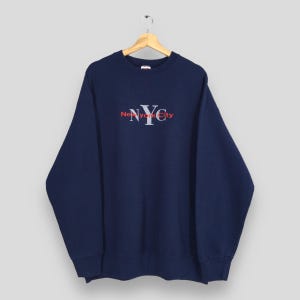 Vintage New York City Blue Sweatshirt XLarge New York City Embroidered Logo Crewneck New York Nyc United States Pullover Ny Sweater Size XL