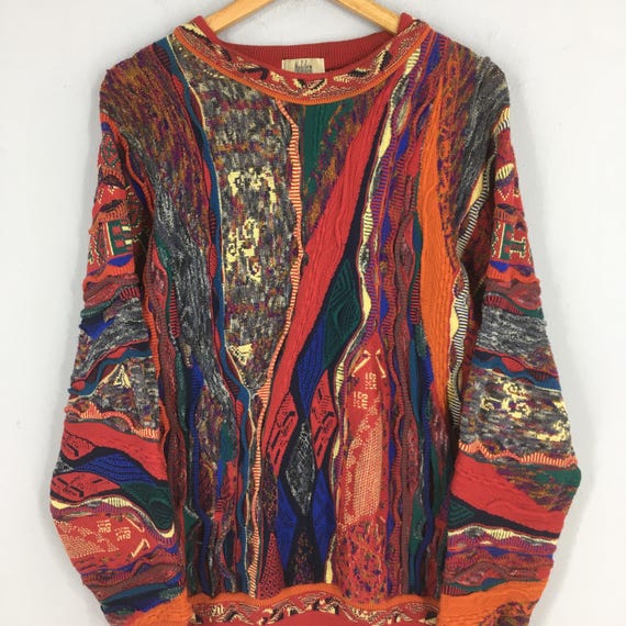 Vintage 90s Modigliani Uomo Cosby 3D Knit Sweatshirt Medium Modigliani Italy Multicolor Textured Crewneck Colorful Biggie Pullover Size M