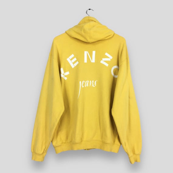 特売 Vintage 90's Kenzo Jeans Yellow Hoodie Large Kenzo Japan トップス