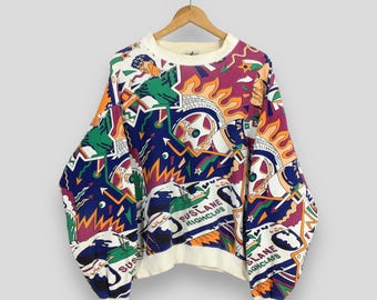 Vintage 90's Suslane Highclass Racing Abstract Multicolor Sweatshirt Medium Pop Art Over Printed Racing F1 Le Mans Sportscar Crewneck Size M