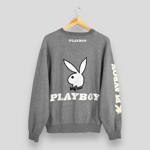 Vintage Playboy Bunny Gray Medium Sweatshirt Streetwear Playboy Jumper Playboy Big Logo Embroidered Pullover Playboy Women Sweater Size M