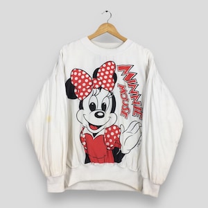Vintage 90er Jahre Minnie Maus Weiß Sweatshirt XLarge Minnie Maus Aufdruck Pullover Walt Disney Micky Pullover Micky Maus Cartoon Pullover XL