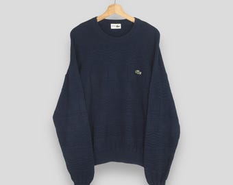 Vintage 90s Chemise Lacoste Blue Sweatshirts Medium La Chemise Lacoste Embroidery Logo Jumper Lacoste Sportswear 3D Weave Knitwear Size M
