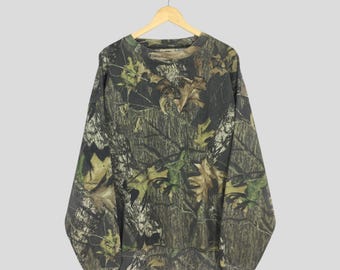 Vintage Mossy Oak Camo Sweatshirt 3XLarge Outdoor Camouflage Real Tree Hunting Crewneck Mossy Liberty Printed Real Tree Military Sweater 3XL