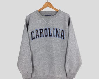 Sudadera vintage de la Universidad de Carolina del Norte (UNC), talla grande, con bordado de Carolina, cuello redondo, suéter de los Carolina Tar Heels, jersey de Carolina, talla L