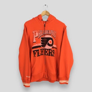 Vintage Philadelphia Flyers NHL Hockey Hoodie Sweatshirt Mittlere Philadelphia Flyers Spell Out Pullover Flyers National Hockey Zip Pullover M