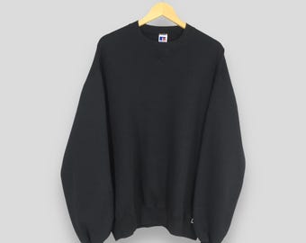 Vintage 90s Russell Athletic Plain Black Sweatshirt XLarge Russell Athletic Sportswear Crewneck Russell Athletic Minimalist Sweater Size XL