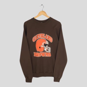 Vintage Cleveland Browns Rugby NFL Sweatshirt XLarge Cleveland Browns Printed Spell Out Crewneck National Football Jumper Browns Sweater XL