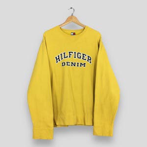 Vintage Y2K Tommy Hilfiger Yellow Sweatshirt XLarge Hilfiger Denim Printed Spell Out Jumper Tommy Hilfiger Crewneck Tommy Sweater Size XL