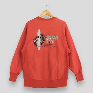 Vintage 1980s Hang Ten Surf Wear Sweatshirt Large Hang Ten Footprint Logo Jumper Hang Ten Surfer Crewneck Hang Ten Surfing Sweater Size L
