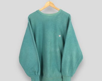 Vintage Champion Reverse Weave Green Crewneck Sweatshirt XL 1980s Champion Usa Embroidery Logo Pullover Champion Sportswear Sweater Size XL