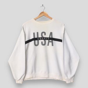 Felpa bianca vintage Esprit Sports Club taglia L Esprit girocollo Esprit Usa con scritta stampata Maglione streetwear americano taglia L