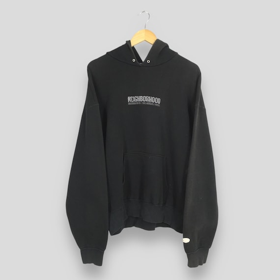 Neighborhood, Vintage 90s Neighborhood Japan Black Hoodie Sweatshirt Large Neighborhood Skateboard Pullover Neighborhood NY New York Logo Jumper Size L