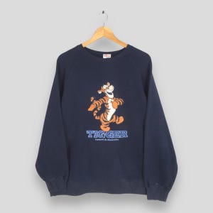 Vintage 90s Tigger Disney Blue Sweatshirt Large Tigger Joyful Graphics Crewneck Winnie The Pooh Cartoon Sweater Tigger Dance Disney Jumper L