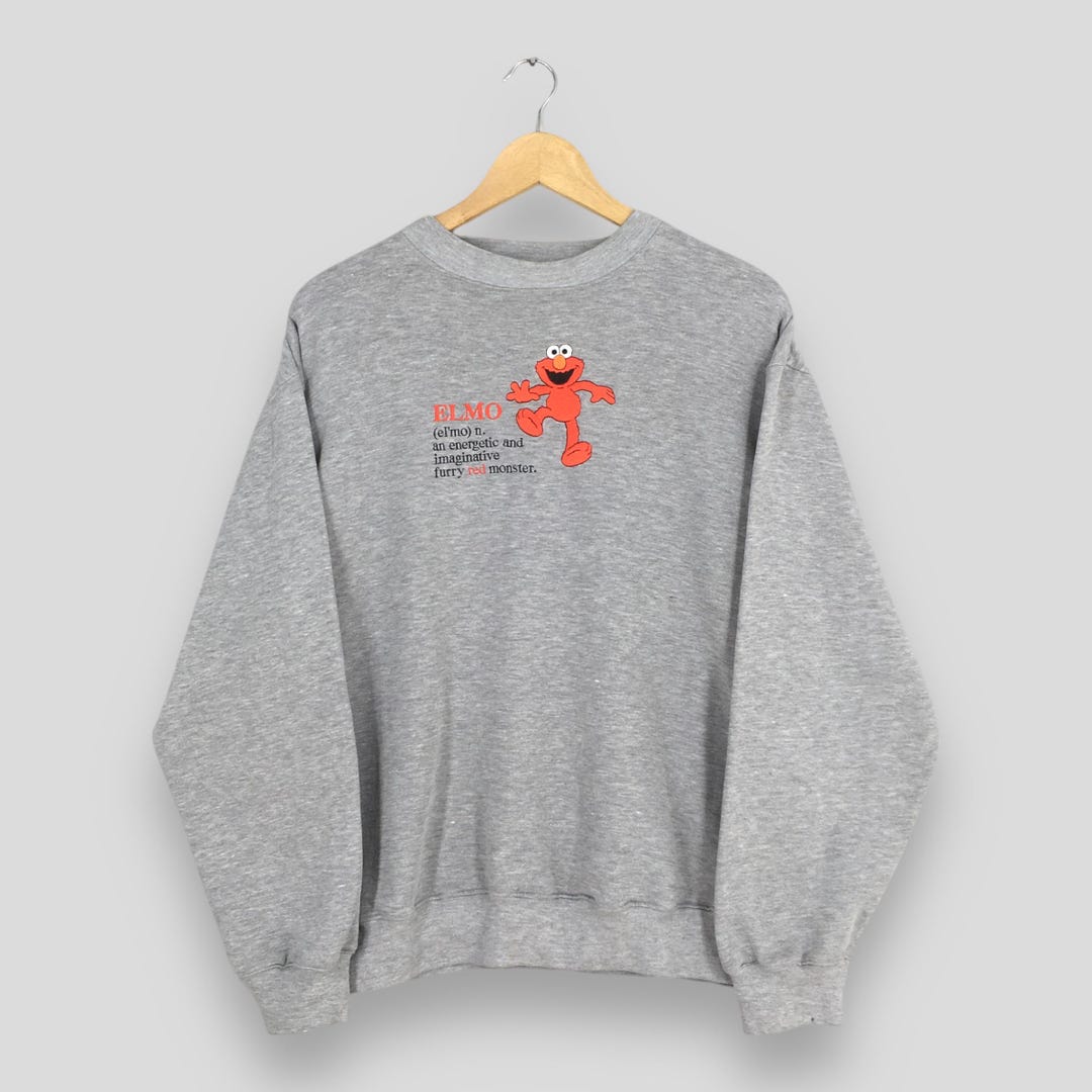 Vintage 90s Sesame Street Elmo Gray Sweatshirt Large Red Elmo ...