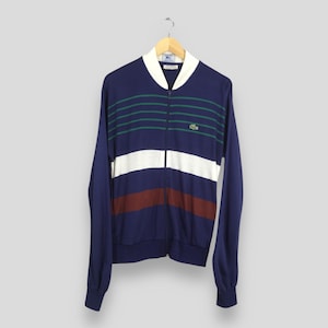 Vintage 90s Lacoste Stripes Zipper Sweatshirts Large Lacoste Embroidery Logo Crewneck Lacoste Pullover Lacoste Men Acrylic Sweater Size L