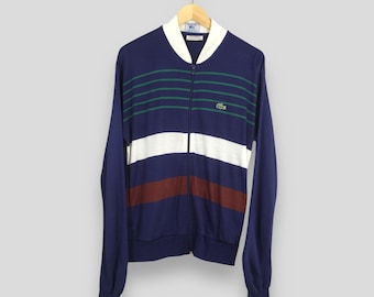 Vintage 90s Lacoste Stripes Zipper Sweatshirts Large Lacoste Embroidery Logo Crewneck Lacoste Pullover Lacoste Men Acrylic Sweater Size L