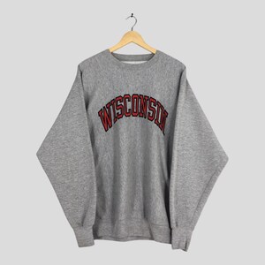 Vintage Wisconsin State Usa Gray Sweatshirt Large Wisconsin Embroidered Spell Out Pullover Wisconsin State University Sweater Size L