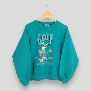 Vintage Golf Baltimore Green Sweatshirt Large Golf Country Club Jumper Pullover Golf Equipment Graphics Crewneck Sports Golf Sweater Size L