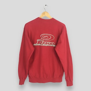 Sudadera vintage Piko Longboard Surfing roja mediana, ropa hawaiana de Piko Longboarding de los años 90, jersey de playa para surf, suéter Ocean Wave, talla M